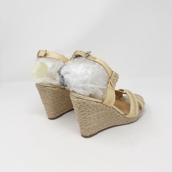 JACK ROGERS | Tan & Gold Wedge Espadrille Sandals Women’s Size 6 - Picture 8 of 12
